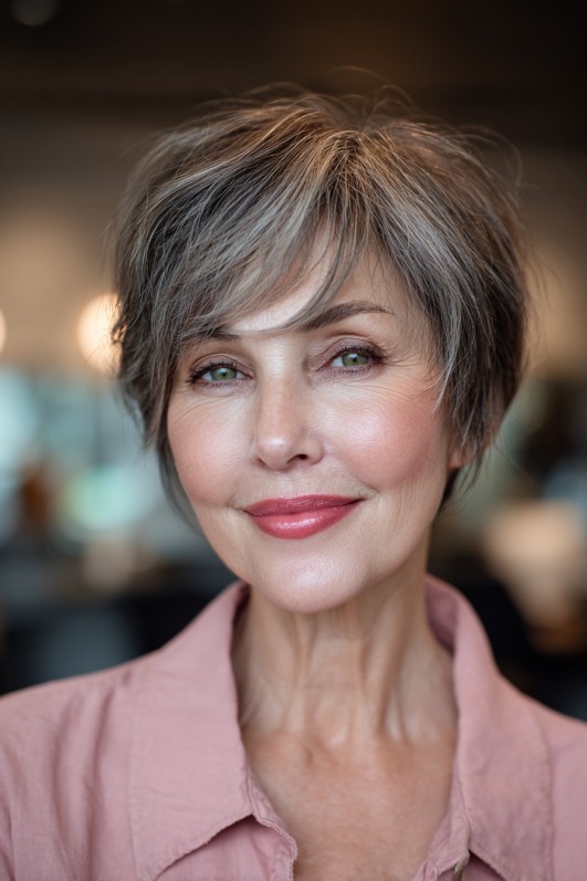 Stylish Short Grey Pixie Cut with Soft Layers