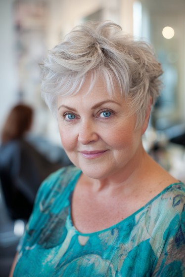 Stylish Textured Silver Pixie with Soft Layers