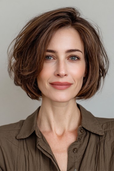Textured Brunette Bob with Subtle Movement