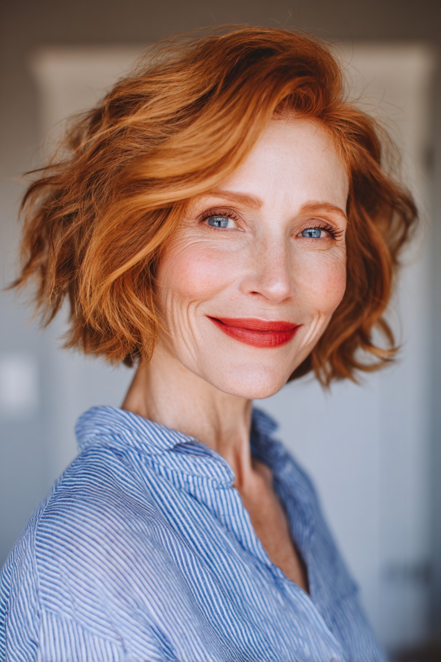 Textured Copper Bob with Soft Waves