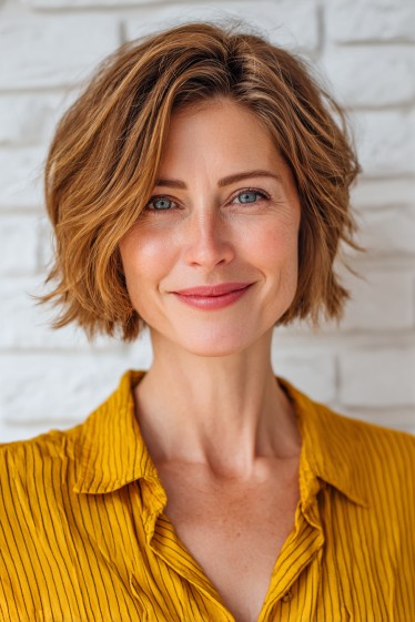 Textured Golden Brown Bob with Soft Waves
