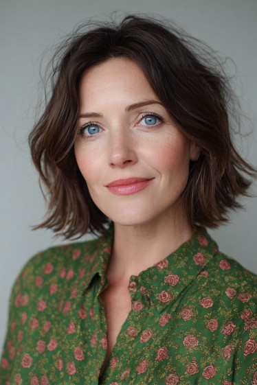Textured Mid-Length Shaggy Bob with Soft Waves