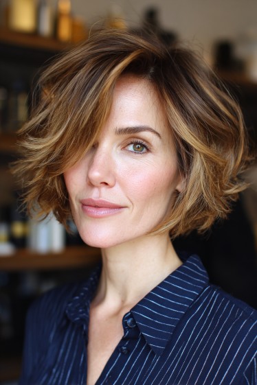 Textured Multi-Dimensional Bob with Luminous Highlights
