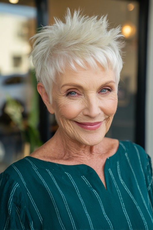Textured Platinum Pixie with Edgy Layers