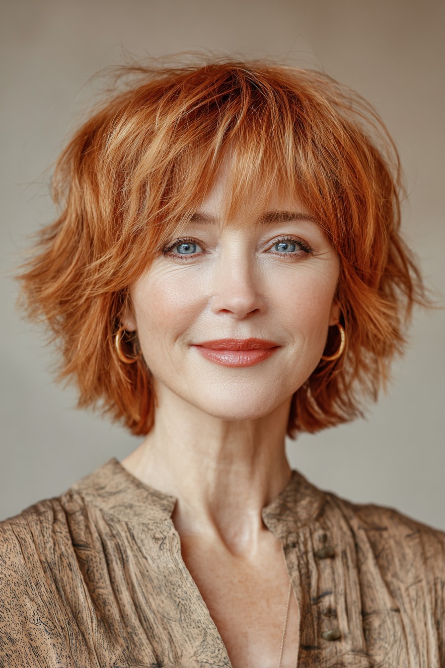 Textured Red Bob with Flirty Bangs