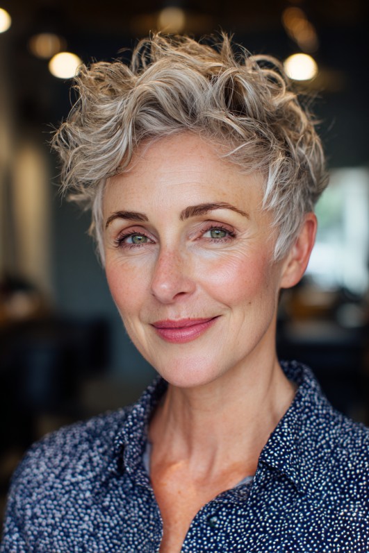 Textured Short Curly Pixie Cut