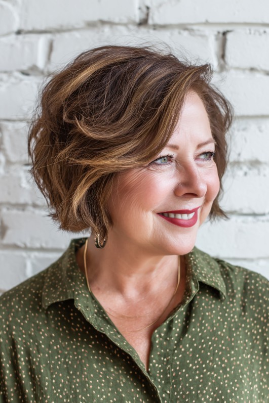 Textured Shoulder-Length Bob with Subtle Highlights