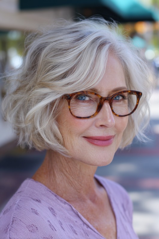 Textured Silver Micro Bob with Soft Waves