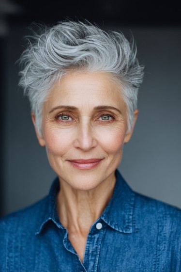 Textured Silver Pixie Cut with Effortless Volume