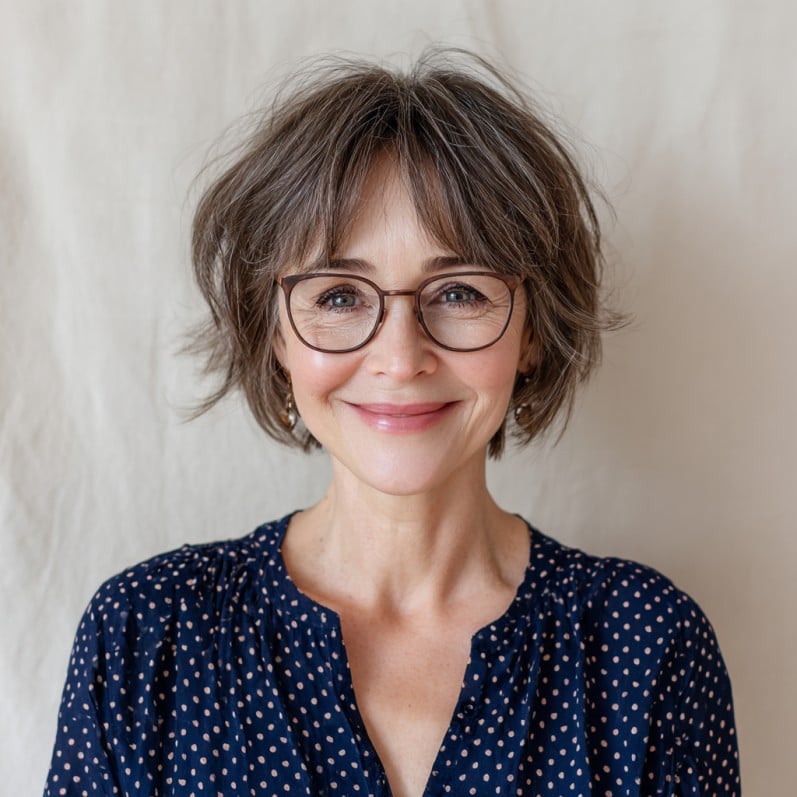Textured Choppy Bob with Soft Curtain Bangs