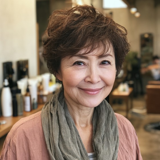 Chic Textured Short Cut with Light Brown Highlights