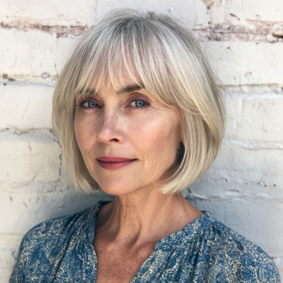 Chic Softly Blunt Bottleneck Bob with Subtle Fringe