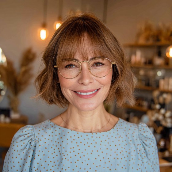 Chic Textured Bottleneck Bangs with Soft Curly Ends