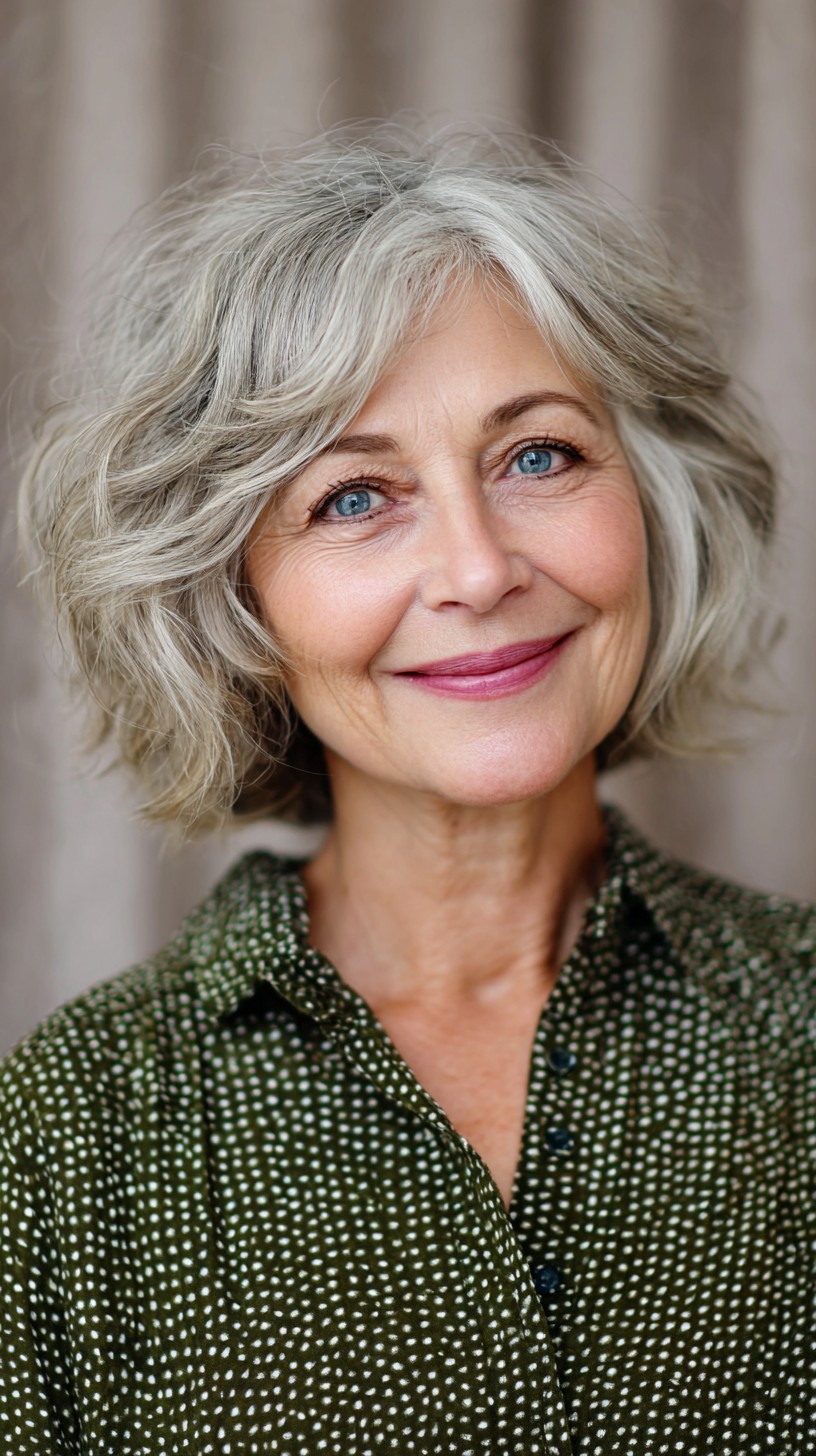 Chic Textured Ripple Bob with Natural Highlights