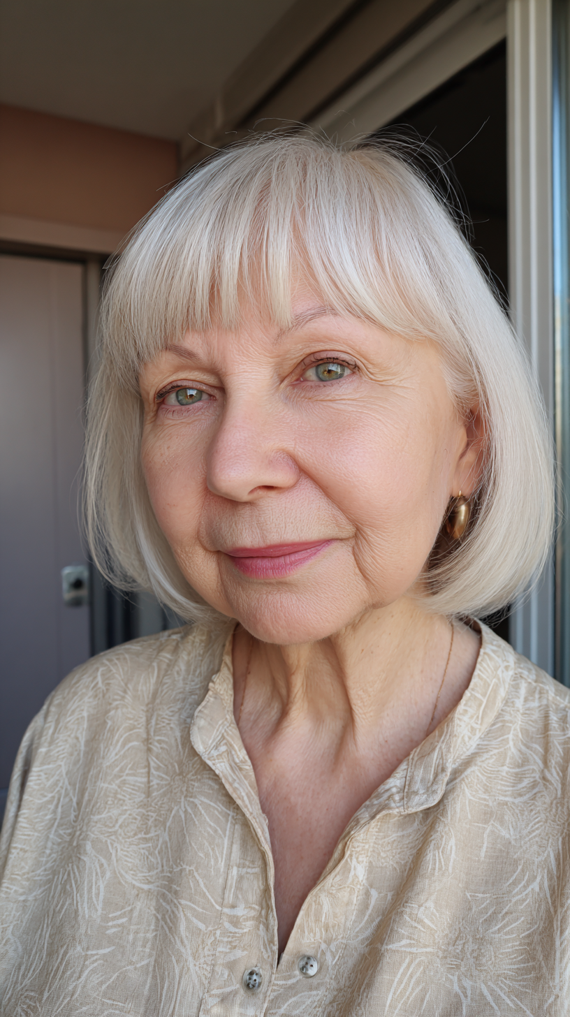 Chic Textured Silver Bob with Soft Bangs