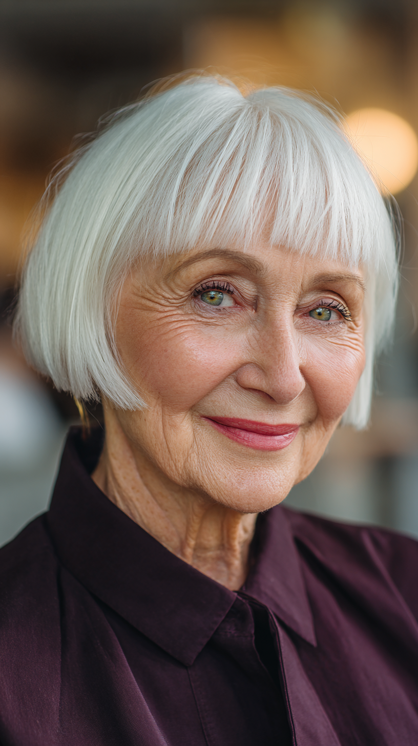Chic Textured White Bob with Soft Bangs