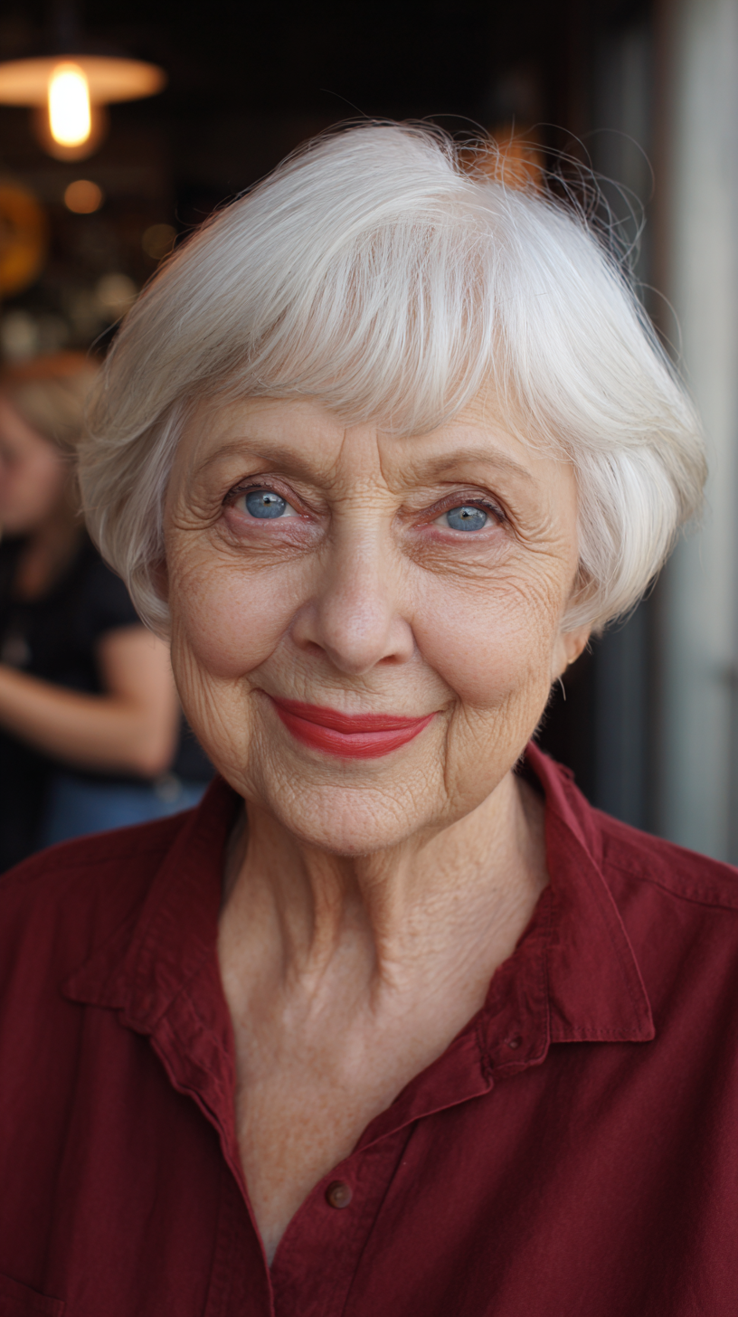 Classic Textured White Bob with Soft Bangs
