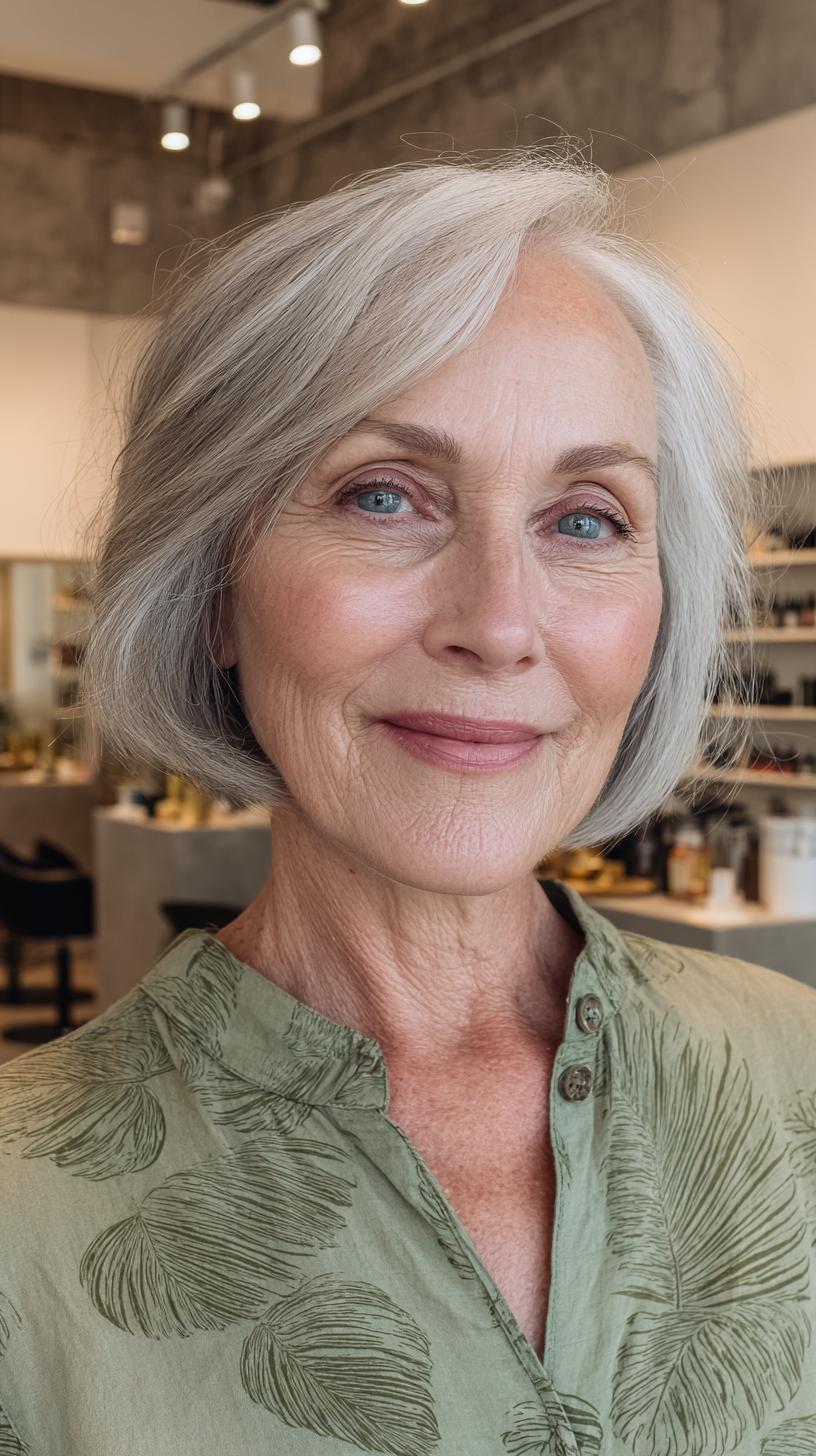 Elegant Silver Textured Bob with Soft Layers