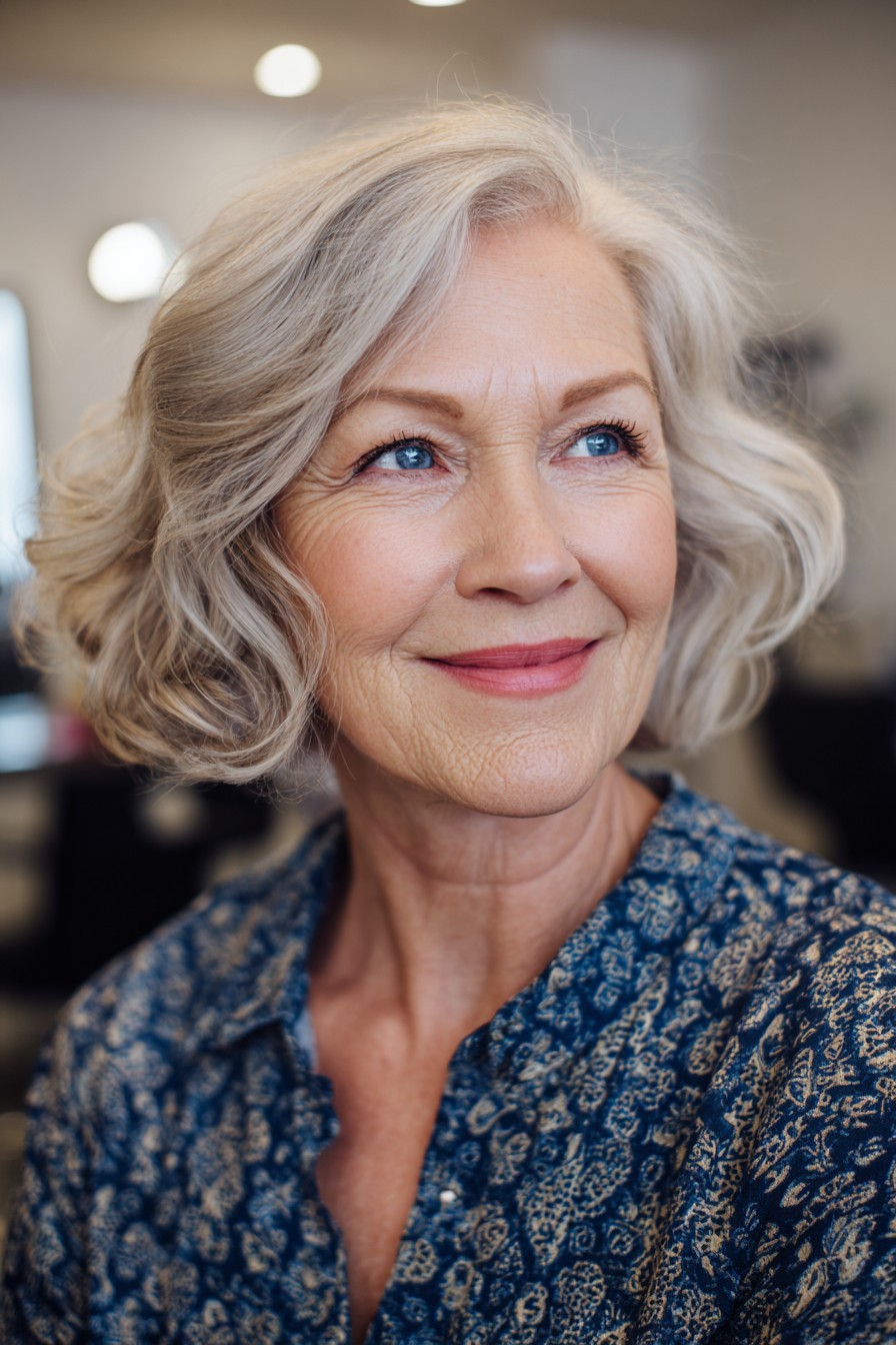 Elegant Soft Curly Bob with Subtle Highlights