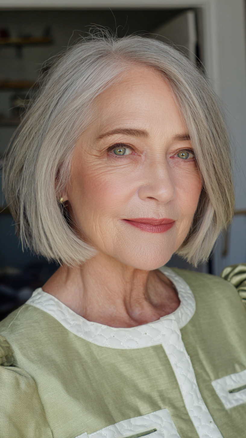 Modern Asymmetrical Silver Bob with Subtle Layers