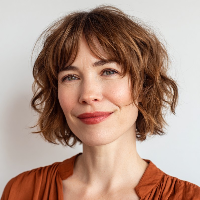 Modern Textured Choppy Bob with Playful Curtain Bangs