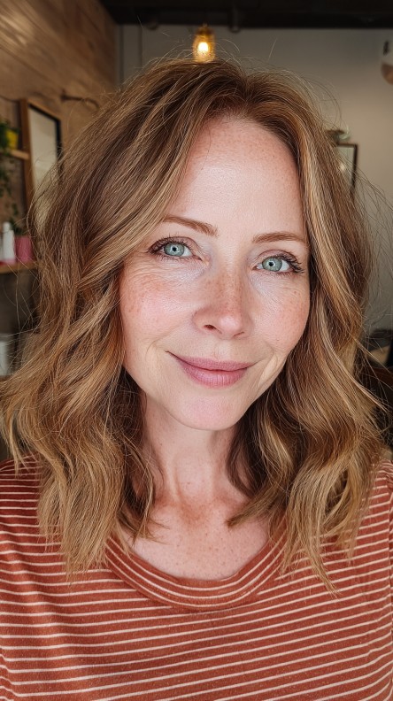 Softly Layered Light Brown Waves with Face-Framing Texture
