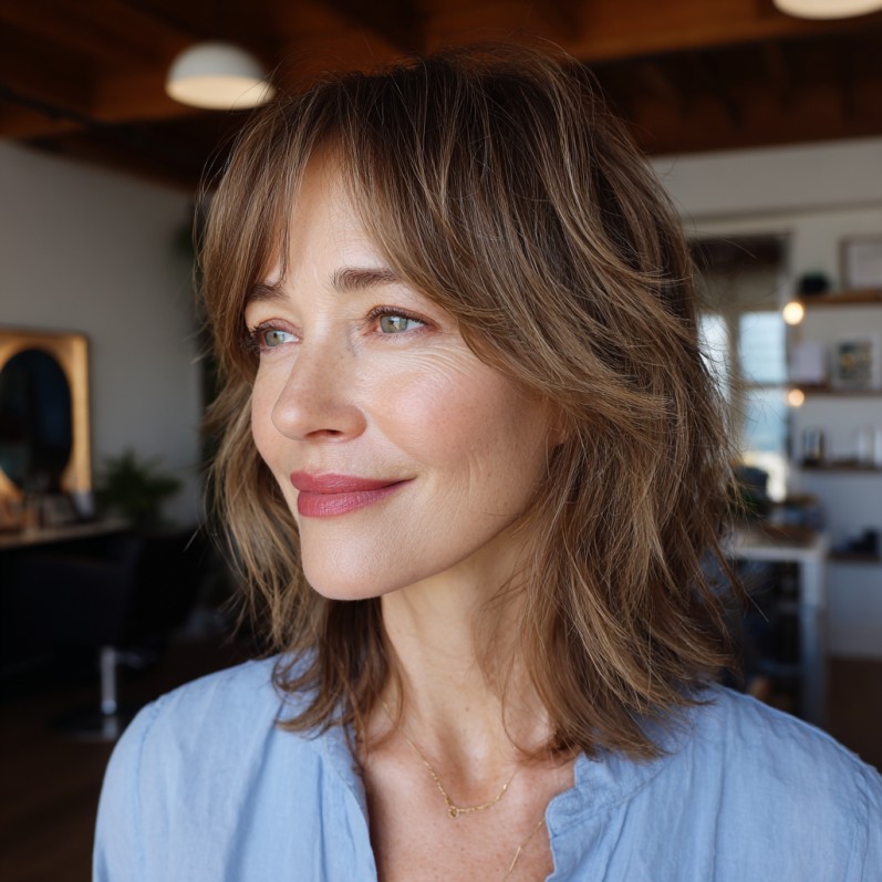 Softly Textured Choppy Bob with Subtle Curtain Bangs