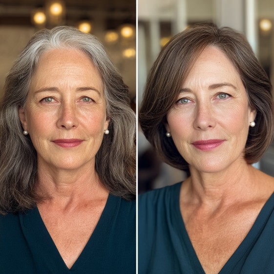 Stylish Bob with Light Brown Highlights for Mature Hair