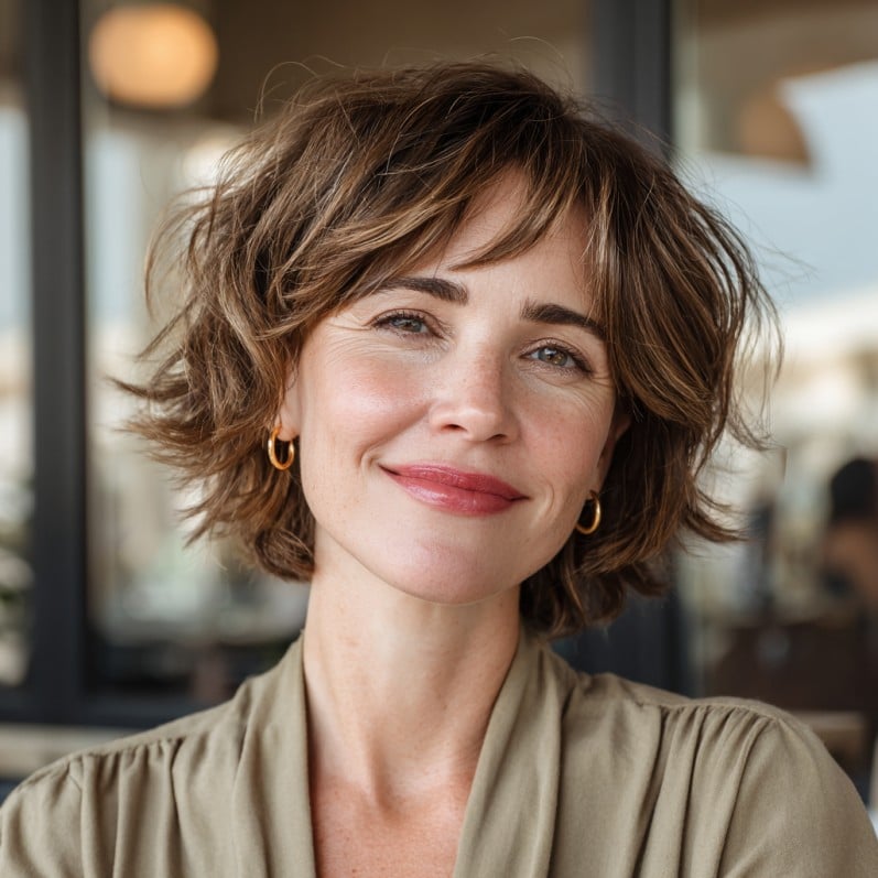 Textured Choppy Bob with Soft Volume and Curtain Bangs
