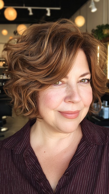 Textured Layered Bob with Warm Highlights