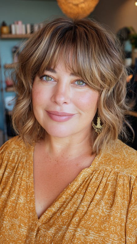 Textured Light Brown Shag with Soft Bangs
