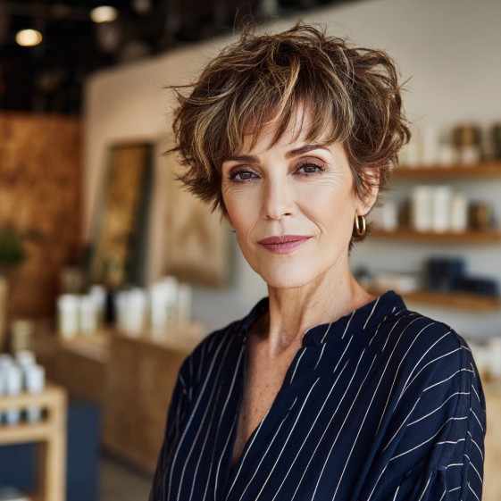 Textured Short Cut with Light Brown Highlights