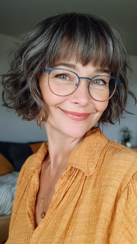 Chic Curly Wedge Bob with Soft Bangs