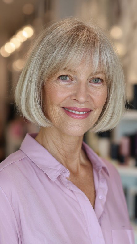Chic Layered Jaw-Length Bob with Curtain Bangs