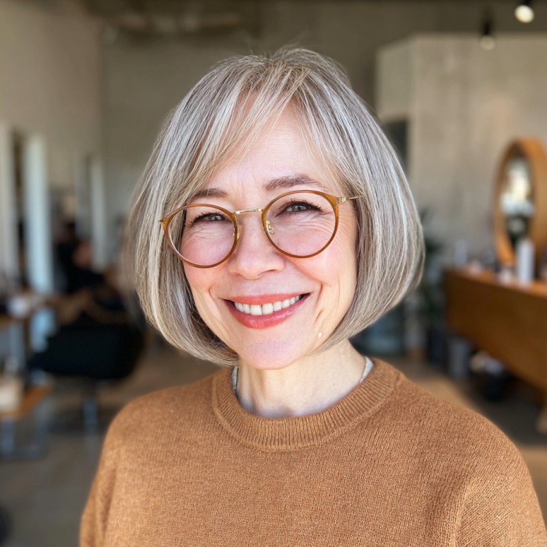 Chic Silver Jaw-Length Blunt Cut with Soft Face-Frame