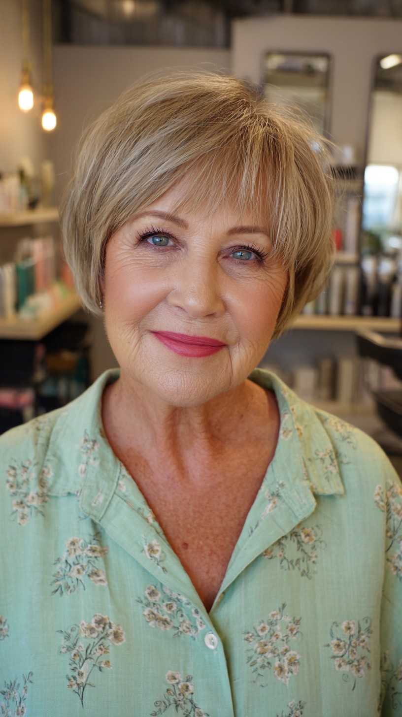 Chic Soft Blonde Bob with Textured Bangs