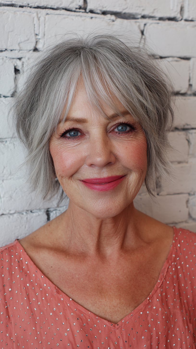 Chic Softly Layered Gray Bob with Wispy Bangs
