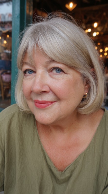 Elegant Textured Jaw-Length Bob with Soft Curtain Bangs