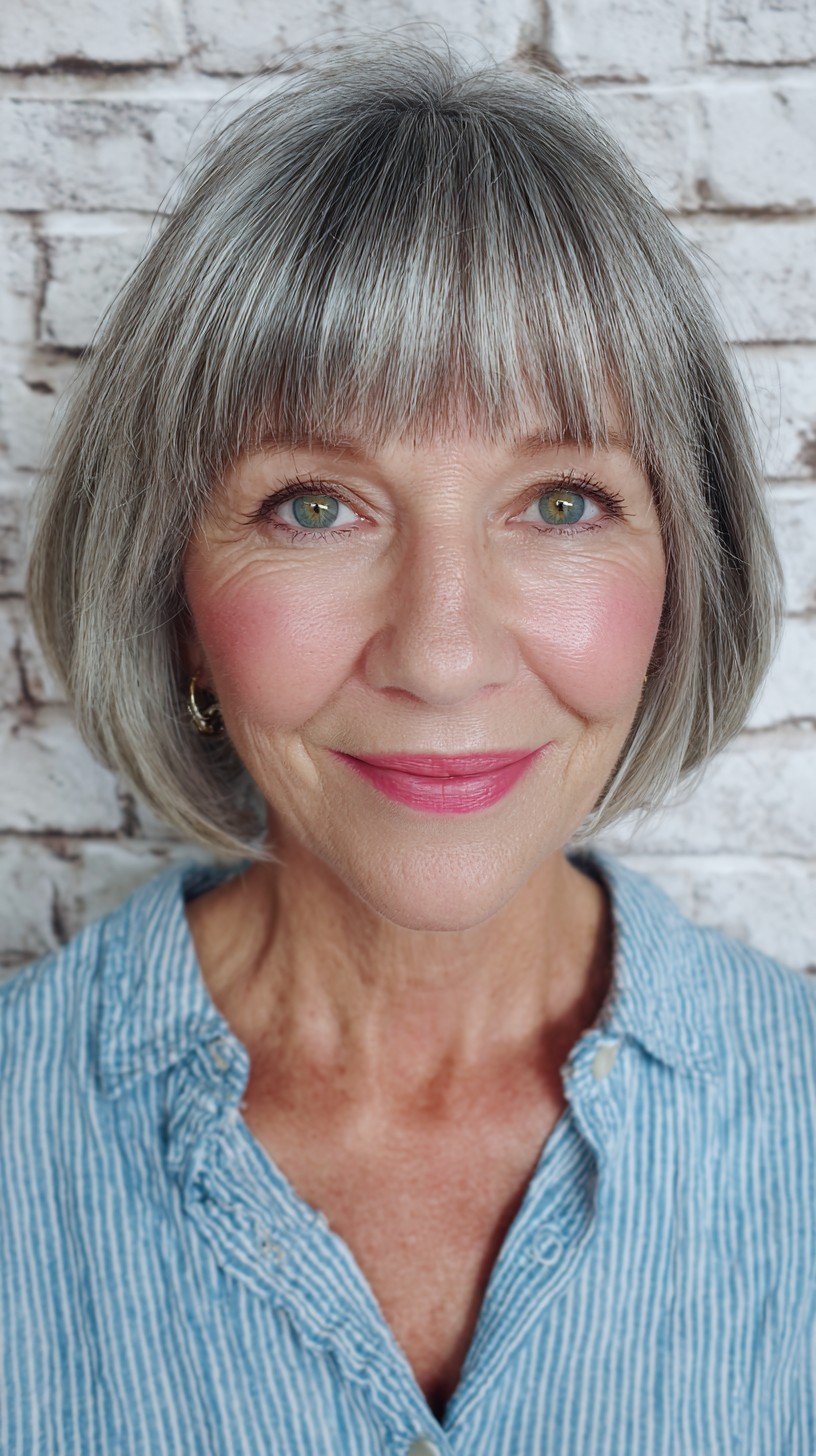 Modern Silver Bob with Soft Bangs