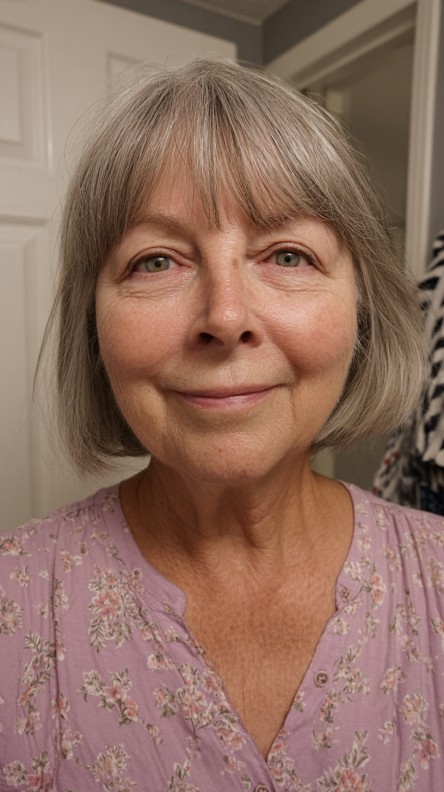 Softly Textured Jaw-Length Bob with Curtain Bangs