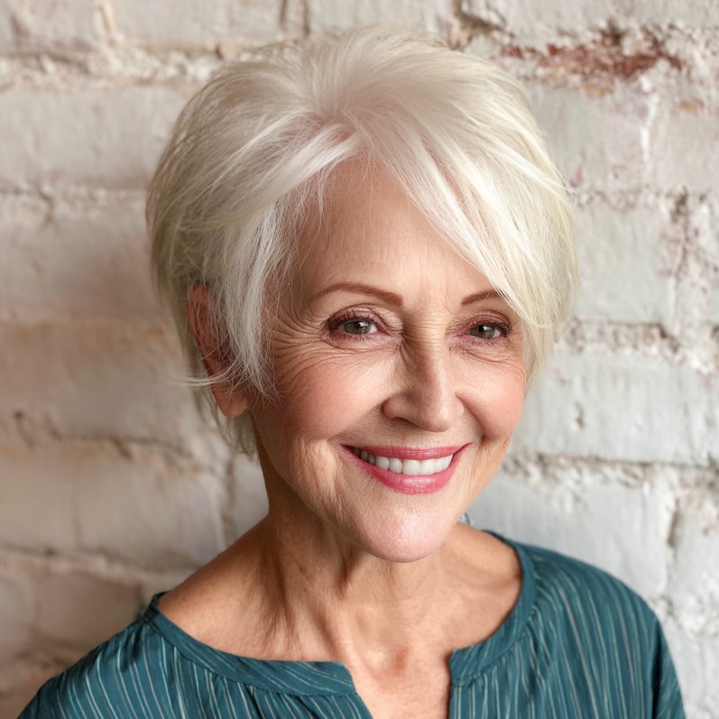 Softly Textured Pixie Cut with Side-Swept Bangs