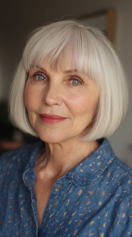Stylish Jaw-Length Bob with Soft Bangs