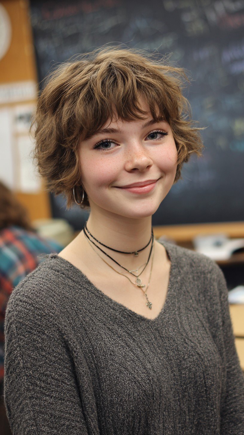Textured Curly Bob with Bangs