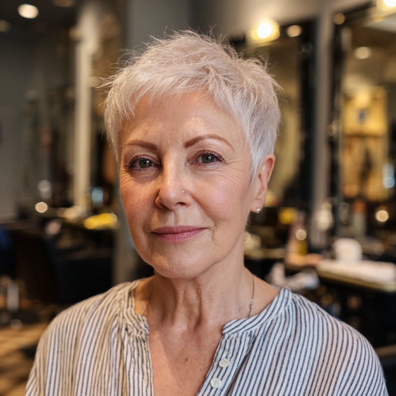 Textured Silver Pixie Cut with Playful Volume