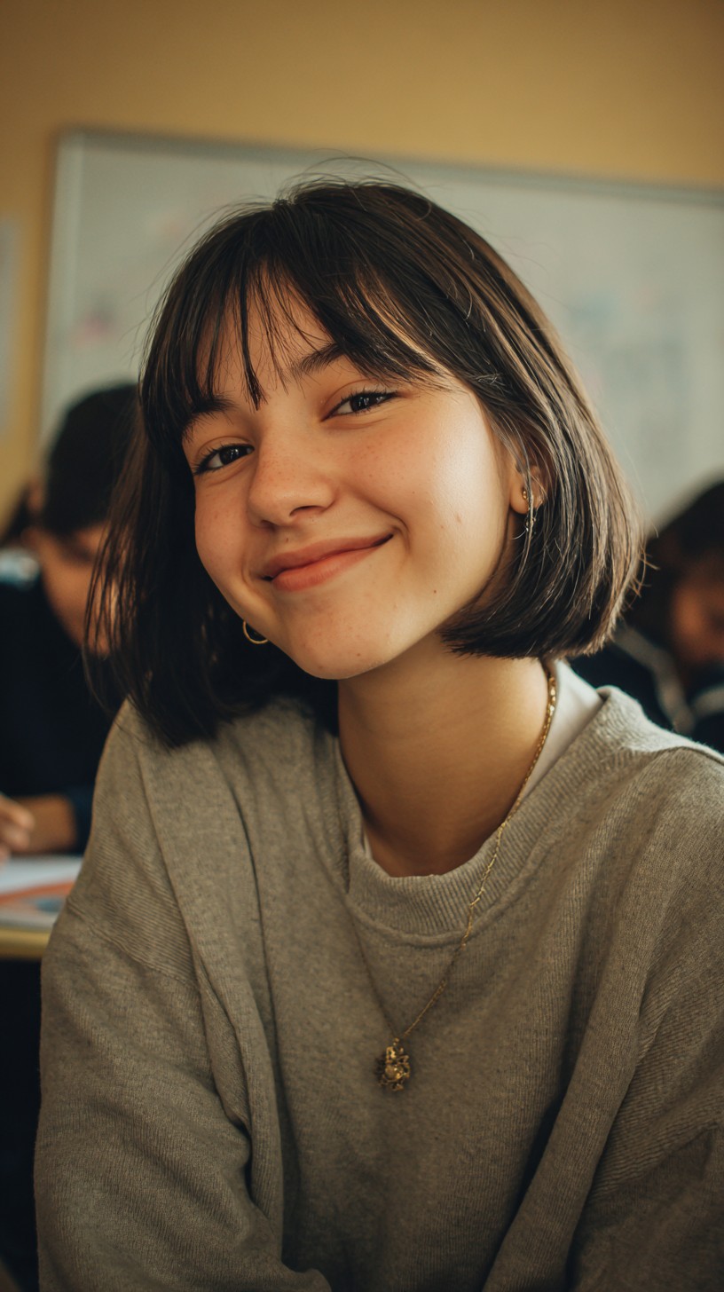 Trendy Smooth Blunt Bob with Soft Bangs