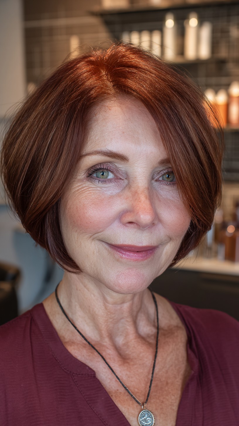 Bright Copper Stacked Bob with Soft Textured Ends