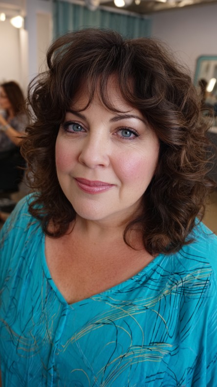 Charming Curly Lob with Soft Bangs