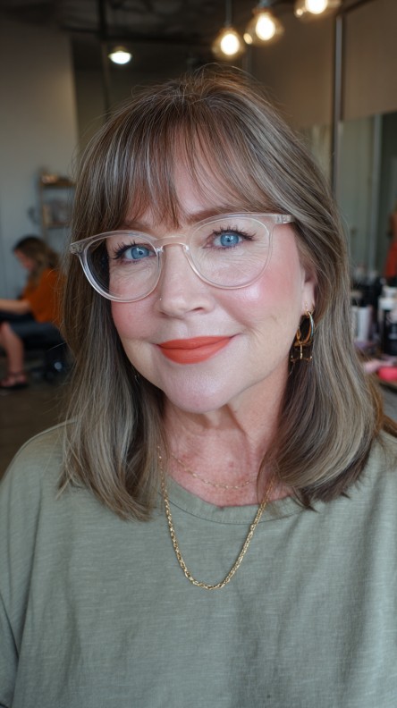 chic medium length lob with soft bangs