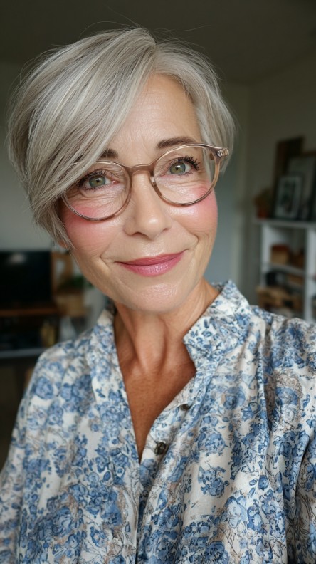 Chic Silver Layered Pixie Cut with Soft Volume