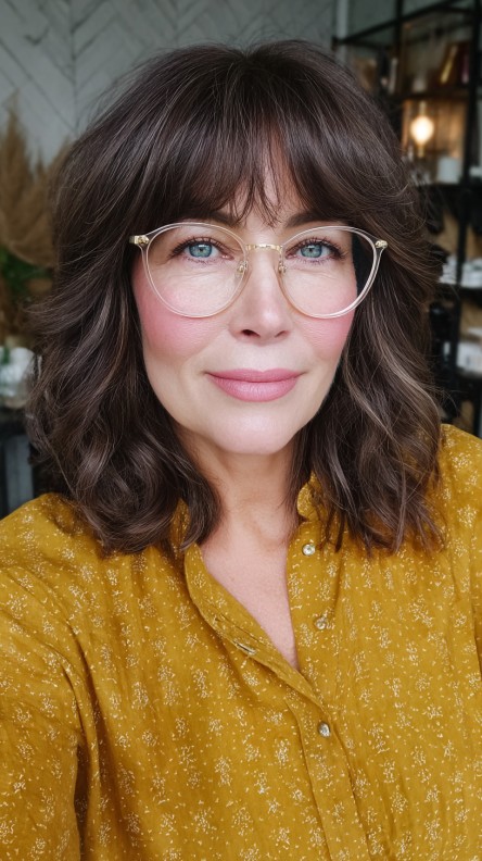 Chic Textured Lob with Soft Bangs and Natural Waves